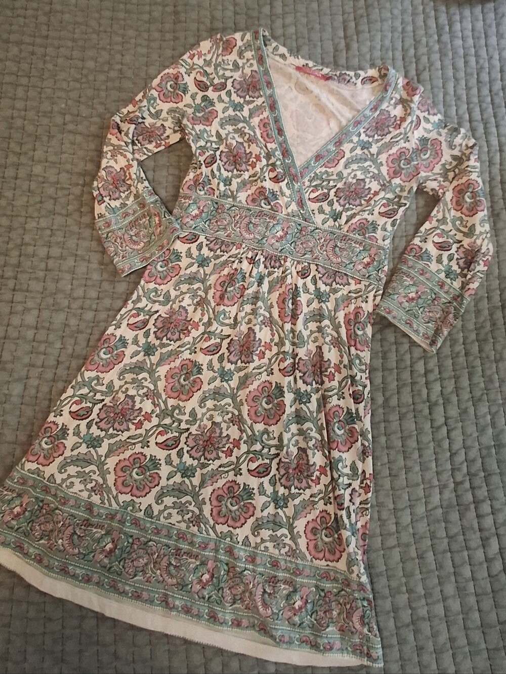 Floral Wrap-Style Women's Dress in Pink and Green